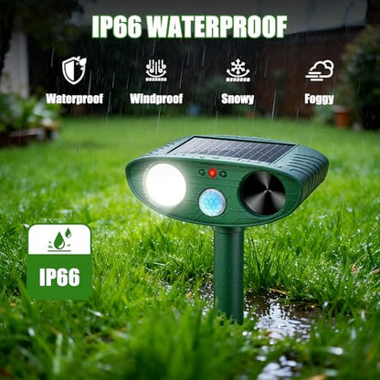 2026 Upgraded Ultrasonic Solar Animal Repellent Outdoor, Deer Repellent Devices Squirrel Cat Raccoon Rabbit Dog Deterrent with Motion Sensor Flash Light for Yard Garden Lawn
