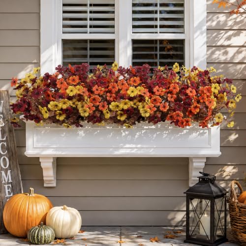 HyeFlora Artificial Fall Flowers Faux Mums, 3 Color Mixed, 12 Bundles - color: 3 Fall Colors