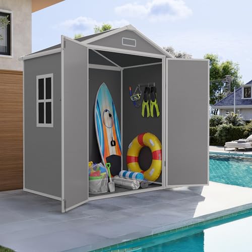 UDPATIO Outdoor Resin Storage Shed 6x4 FT, Plastic Shed for Garden, Grey