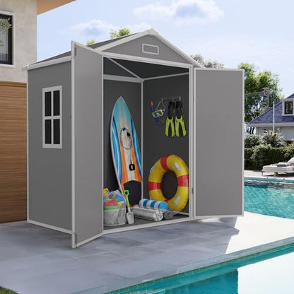 UDPATIO Outdoor Resin Storage Shed 6x4 FT, Plastic Shed for Garden, Grey