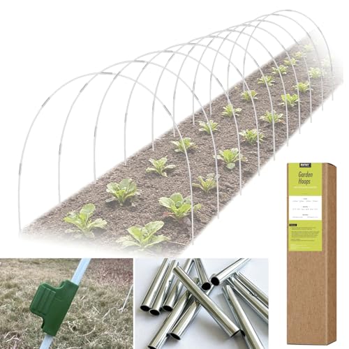 60 PCS Garden Hoops for Raised Beds, RIFNY Greenhouse Hoops Kit Long Grow Tunnel for Row Cover, Rust-Free Fiberglass Garden Support Poles for Insect Mesh Netting Freeze Plant Cover Frame - style: 60Pcs-White-0.24" Dia