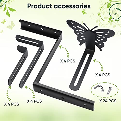 VIVIKEN Planter Box Bracket, Adjustable Window Box Holder with Butterfly - size: 4 Pack Black Butterfly