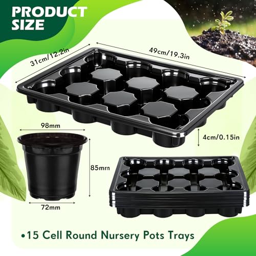 Lounsweer 6 Sets 4 Inch Plant Nursery Pots 72 Pcs and 12 Cell Plant Seed Starter Trays 6 Pcs, Sturdy Seeds Starting Germination Shuttle Carrying Trays, Small Planter Nursery Propagation(Black) - color: Black