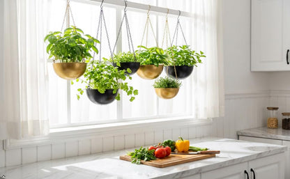 Black Metal Hanging Planters for Indoor Outdoor Plants, 7" Hanging Baskets - color: Black-7"