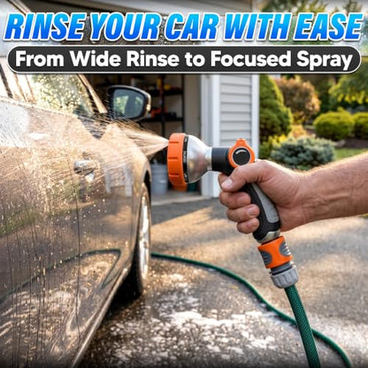 Metal Hose Sprayer Nozzle, 8 Spray Patterns, Flow Control, Black & Orange - color: Metal-Orange
