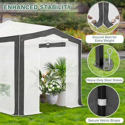 EAGLE PEAK 12x8 Walk in Pop Up Greenhouse, Support Pole, Gray/White - color: Gray/White, size: 12x8