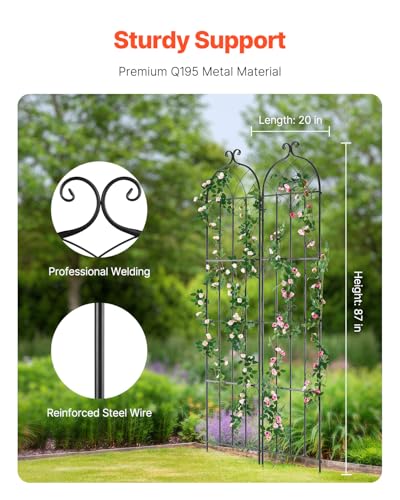 VEVOR Garden Trellis for Climbing Plants, 87 x 20 in, 2 Packs Rustproof Metal Garden Flower Trellis, Outdoor Climbing Rose Cucumbers Support, Decorative Clematis Trellis for Courtyards Lawns - size: 87''H x 20''W, style: 2Packs