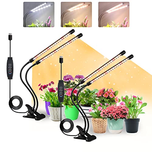 Grow Lights for Indoor Plants, Full Spectrum Dual-Head Clip Plant Lights - size: Red+White-2 Head 2 Pack