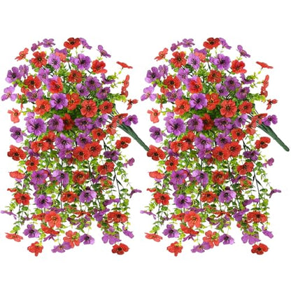 INQCMY 2 Pcs Artificial Fake Hanging Flowers for Outdoors UV Resistant - color: Red Purple