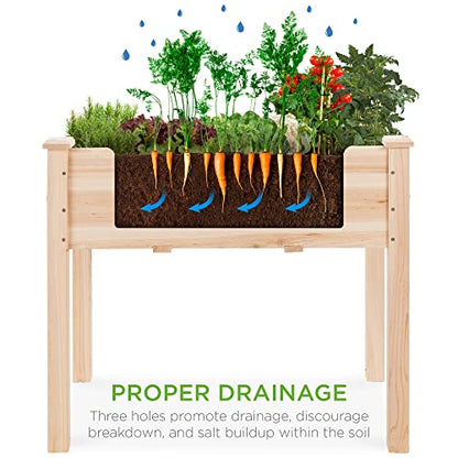 Best Choice Products 34x18x30in Raised Garden Bed, Elevated Wood Planter Box Stand for Kids, Backyard, Patio, Balcony w/Bed Liner, 150lb Capacity - Natural - color: Natural