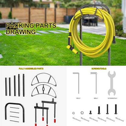 Suchek Garden Hose Holder, Upgraded 4 Spikes Water Hose Holder, Heavy Duty Hose Stand Holds 150ft Hose, Freestanding Hose Hanger, Hose Storage Organizer for Outside Yard Lawn (Black) - style: 4 Spikes-Black