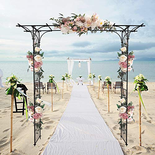 VINGLI 7.1ft Metal Garden Arch, Black Wrought Iron Arbor with Detachable Stakes, 13mm Thick Tube Trellis for Climbing Plants, Outdoor Patio Backyard Walkway Decor, Party Decoration