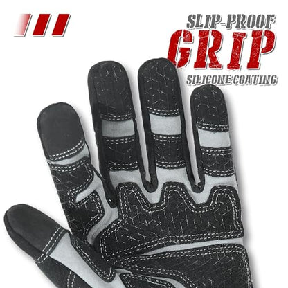 HANDLANDY Mens Work Gloves Touch screen, Utility Mechanic Gloves, Flexible Breathable Fit- Padded Knuckles & Palm - color: Black White, size: X-Large