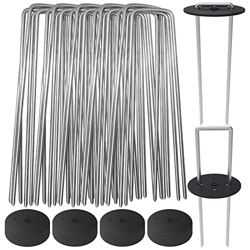 AAGUT Landscape Staples 6 Inch with Gaskets, Galvanized Garden Stakes - size: 6'' x 50Pcs-11Ga With Gaskets