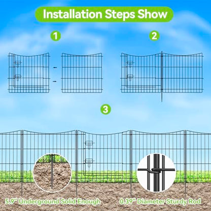INJOPEXI Garden Fence 12 Panels 23.6ft(L)×24in(H) Decorative Garden Fences with 11 Panels + 1 Gate, Rustproof Metal Wire Temporary No Dig Rabbit Animal Barrier Fencing Dog Fence for Yard Patio Outdoor - size: 12 Panels 23.6ft(L)-24"(H) - With Gate