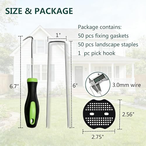 6 Inch 50 PCS Galvanized Landscape Staples with 50 PCS Gasket,Landscape Fabric Pins Stakes Lawn Ground Cover Graden Staples Spikes Weed Barrier Stakes - size: 6" 50 Pack