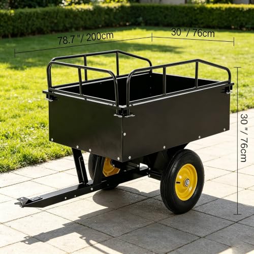 Heavy-Duty Steel Garden Dump Cart, 17 Cu. Ft. Utility Trailer,750 lb Capacity, Removable Sides, Quick-Release Foot Pedal, Universal Hitch, 16" All-Terrain Tires, Compatible with Lawn Mower, ATV