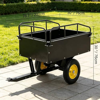 Heavy-Duty Steel Garden Dump Cart, 17 Cu. Ft. Utility Trailer,750 lb Capacity, Removable Sides, Quick-Release Foot Pedal, Universal Hitch, 16" All-Terrain Tires, Compatible with Lawn Mower, ATV