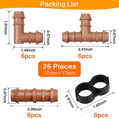 Irrigation Fittings Kit for 1/2"(.600" ID) Tubing,20 Pieces Set-8 Couplings, 6 Tees,6 Elbows - Barbed Connectors for Drip or Sprinkler Systems - style: 20P-Set