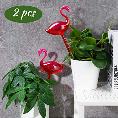 NiHome Self Watering Globes 2 Pack Glass Plant Waterer Flamingo Pink 10in - color: pink