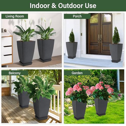 Neoaider Set of 2 Tall Planter, 21 inch Large Plastic Planter, Cement Gray - color: Cement Gray