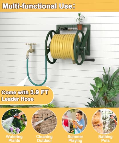 Artigarden Triangle Wall Mounted Garden Hose Reel Outdoor Hose Holder Green - color: Green