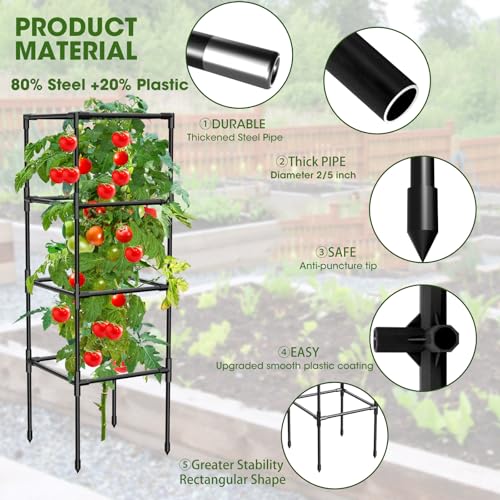 3 Pack Tomato Cages, Square Tomato Plant Stakes Support Cages Trellis for Garden Climbing Vegetables Flowers Fruits,Extra Bold,Black - color: black