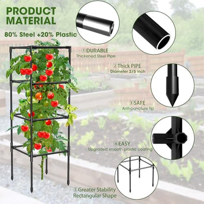 3 Pack Tomato Cages, Square Tomato Plant Stakes Support Cages Trellis for Garden Climbing Vegetables Flowers Fruits,Extra Bold,Black - color: black