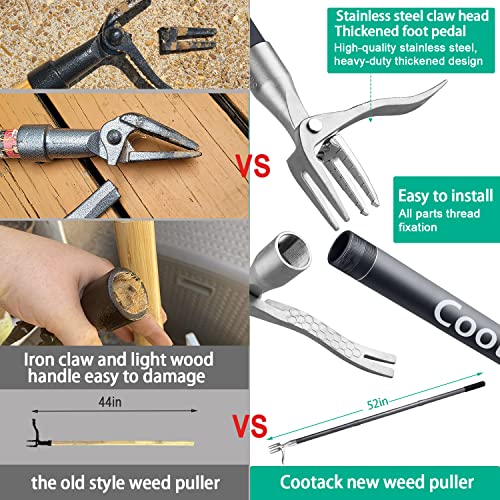 52'' Weed Puller with Long Handle Stand-up Hand Weeder Manual Weeding Tool with Stainless Steel Claw for Garden/Yard/Lawn, Weed Remove Without Bending or Kneeling