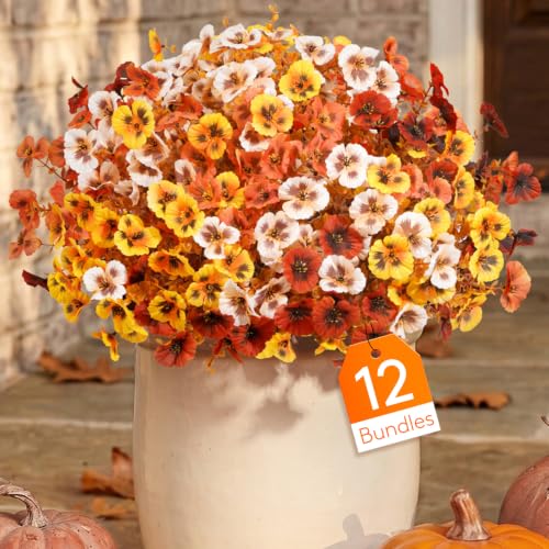 Lifewit Fall Artificial Flowers for Outdoor, Faux Flowers for Garden Decor - color: Orange Brown