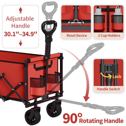 34" Extra Long Collapsible Wagon Cart, 360LBS Capacity, Red - color: Red