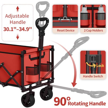 34" Extra Long Collapsible Wagon Cart, 360LBS Capacity, Red - color: Red