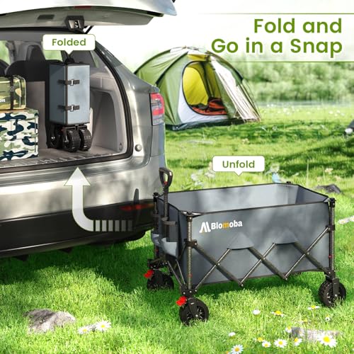 Blomoba Collapsible Wagon Cart with Wheels, 330lbs Heavy Duty Wagon, Grey - color: Gray, size: X-Large Without Tailgate