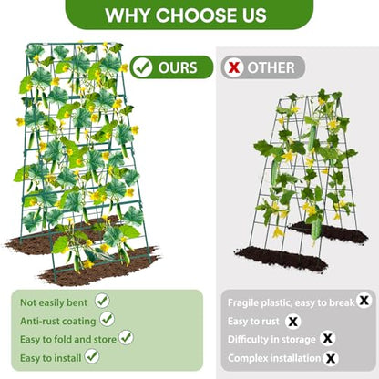17 x 42 Inch Garden Trellis for Raised Beds Foldable Climbing Plant Support Cucumber Trellis Outdoor A-Frame Metal Vegetable Trellis with Garden Supplies for Grape Tomato Peas Flower - size: 17 x 42 Inch