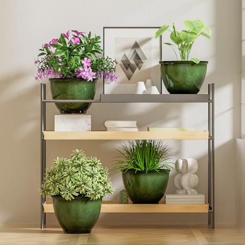 8Inch Plastic Plant Pots,4Pack Glazed Flower Pots for Indoor Outdoor Plants - color: Green