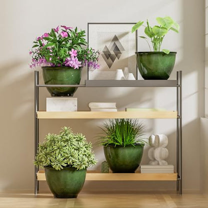 8Inch Plastic Plant Pots,4Pack Glazed Flower Pots for Indoor Outdoor Plants - color: Green