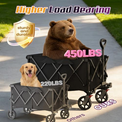 Wagons Carts Foldable,Collapsible Wagon with Wheels,450LBS Heavy Duty Beach Wagon Cart,Lightweight Portable Folding Utility Wagon Cart with Cup Holders for Camping, Garden, Sports, Grocery pcs (Pink) - color: Pink