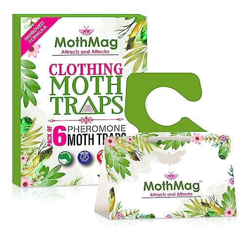 MothMag Moth Traps for Clothes, Closets, Fabrics, and Carpets, Clothing Moth Traps, Clothes Moth Traps, Closet Moth Traps, Moth Pheromone Traps, Extra-Strength Adhesive Glue Clothes Moth Trap, 6 Pack - color: Green
