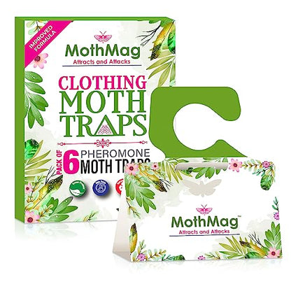 MothMag Moth Traps for Clothes, Closets, Fabrics, and Carpets, Clothing Moth Traps, Clothes Moth Traps, Closet Moth Traps, Moth Pheromone Traps, Extra-Strength Adhesive Glue Clothes Moth Trap, 6 Pack - color: Green