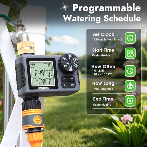 Sprinkler Timer with Brass Inlet, Water Timer for Garden Hose with Auto/Manual/Rain Delay Mode, Easy Setup Hose Timers for Lawn, Garden, Vacation Watering,1 Outlet - size: 1-Zone-T