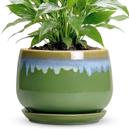 Ceramic Flower Pots, 7 Inch Indoor Plant Pot, Green-Blue - size: 7 Inch, style: Green-blue