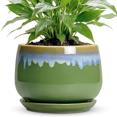 Ceramic Flower Pots, 7 Inch Indoor Plant Pot, Green-Blue - size: 7 Inch, style: Green-blue