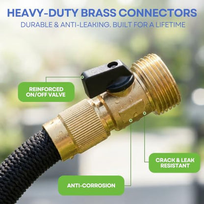 J&B XpandaHose 100ft Expandable Garden Hose, Lightweight, Brass Connectors - color: Black, size: 100ft