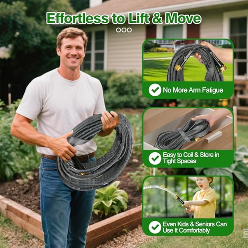 75FT Non-Expanding Garden Hose, Lightweight Flexible Flat Hose, Kink-Free, Burst-Resistant, High-Pressure Water Hose for Outdoor, RV, Lawns, Cleaning - size: 75 FT