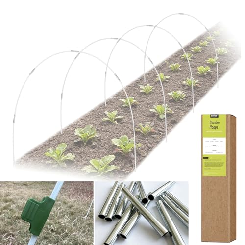 24 PCS Garden Hoops for Raised Beds, RIFNY Greenhouse Hoops Kit Long Grow Tunnel for Row Cover, Rust-Free Fiberglass Garden Support Poles for Insect Mesh Netting Freeze Plant Cover Frame - style: 24Pcs-White-0.24" Dia