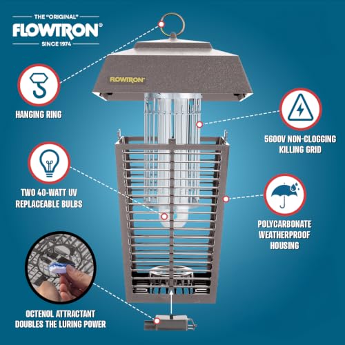 Flowtron Bug Zapper, 1.5 Acre Outdoor, Two 40W UV Bulb, 5600V Zap, Grey - color: Gray