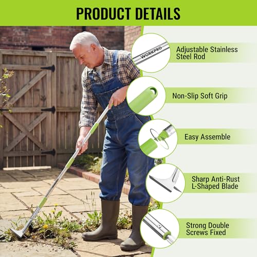 WORKPRO Crack Weeder, Stainless Steel Crevice Weeding Tool with Adjustable Long Handle (27"-54")