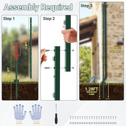 Metal Fence Posts 7 FT, 16 PCS Splicing Green U Posts - color: Green, size: 7FT-16Pack