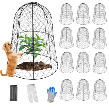 plant covers from animals 12pcs,wire plant protector cage 13"x15.7"H,Bell-Shaped Split Design,plant cages & supports plant cages to keep animals out for Vegetables,Flowers,Seedlings Against Rabbit - size: Integrated