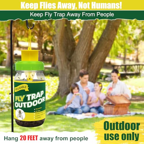 4 Fly Traps Outdoor for Patio with 4 Bait, Reusable Bug Catcher Bottle Jar - color: green
